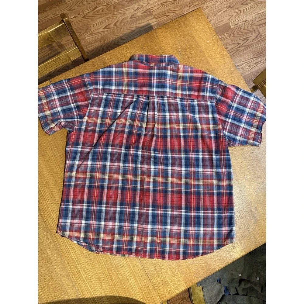 Woolrich Shirt Mens XXL Red Blue Plaid Short Sleeve Button Down 100% Cotton - Picture 6 of 8